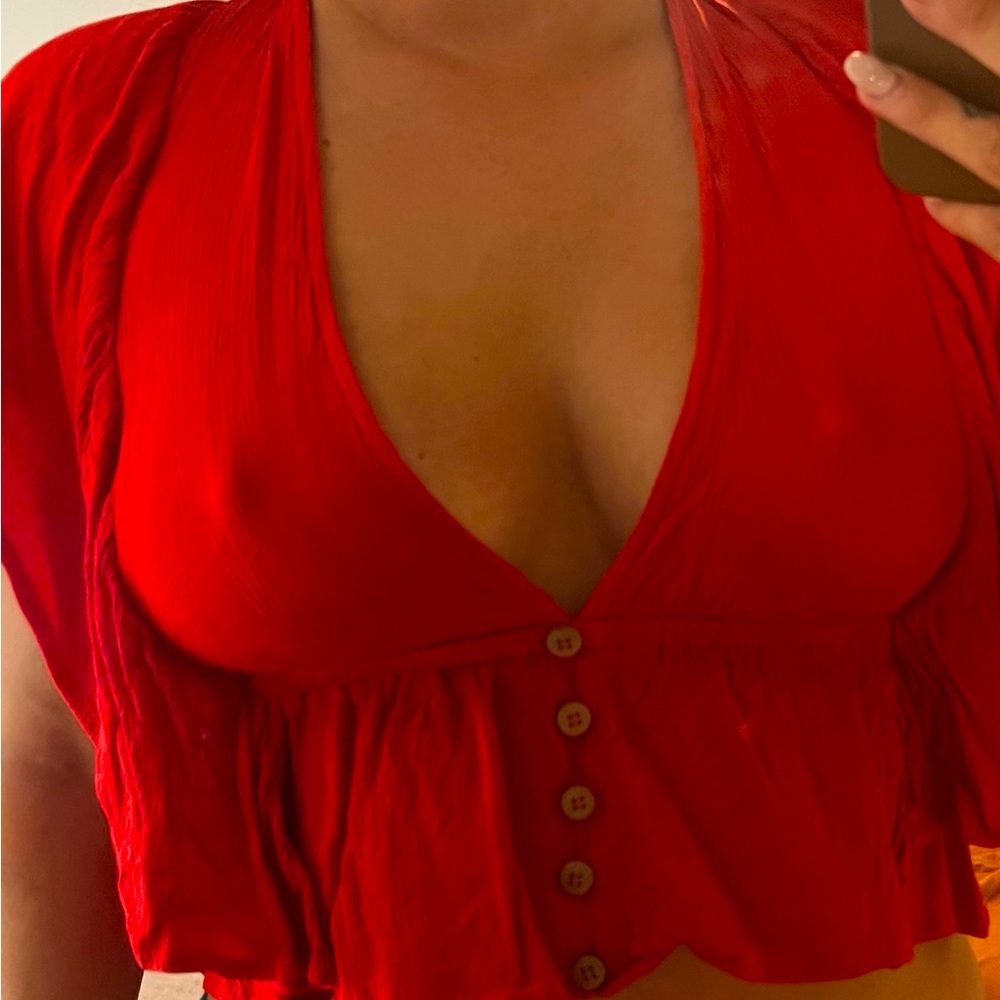 Red top, flirty & fun!
